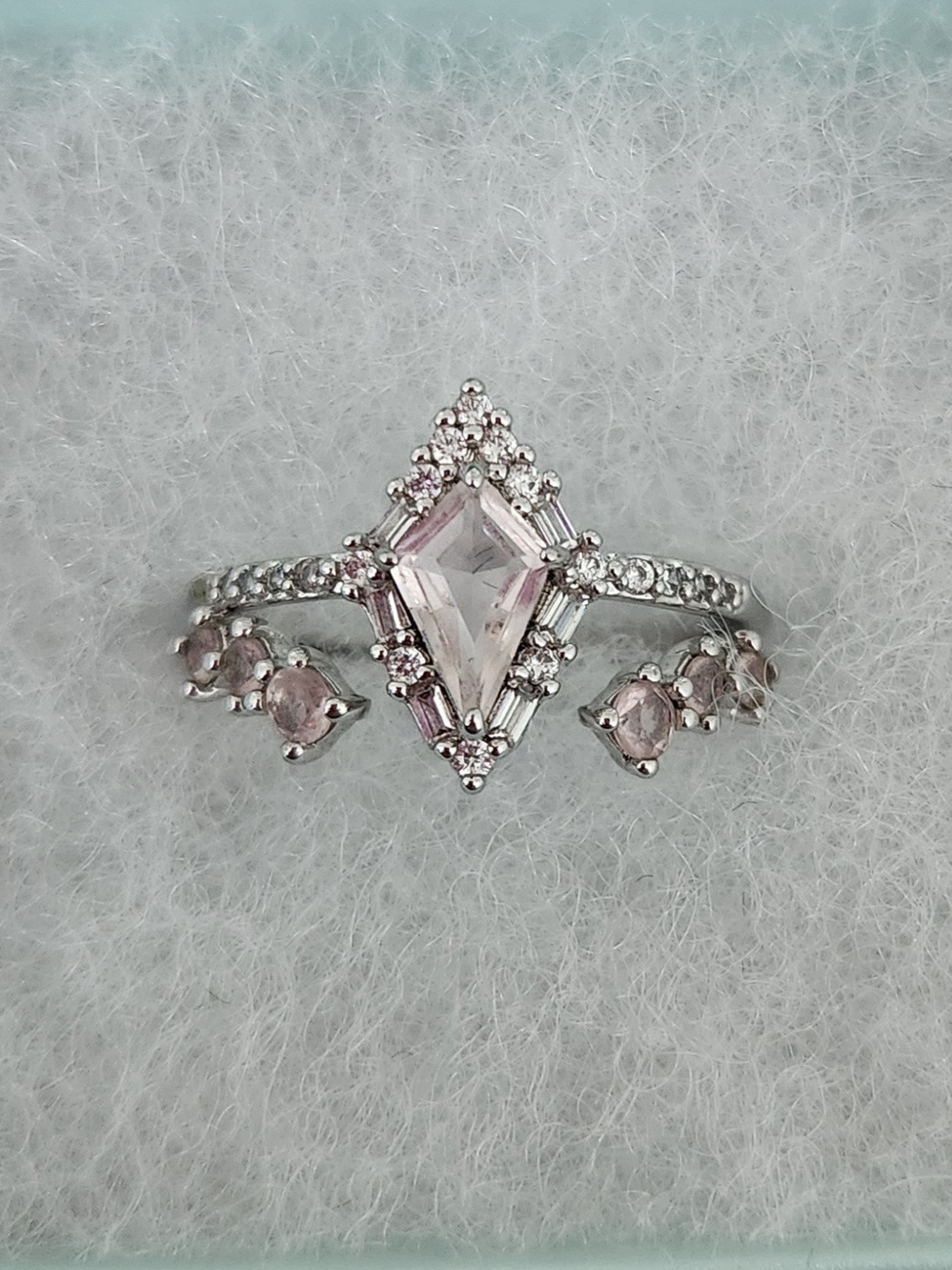Rhodium Pink Halo Ring - Delicate Sparkle